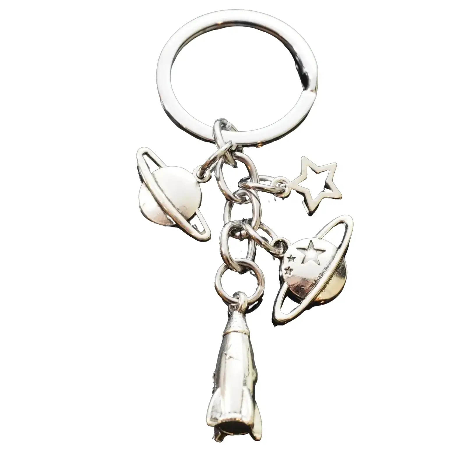 4 Charm Pendant Rocket Space Ship Star Two Planets Saturn Uranus/Venus Keychain