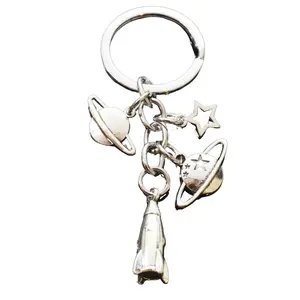 4 Charm Pendant Rocket Space Ship Star Two Planets Saturn Uranus/Venus Keychain