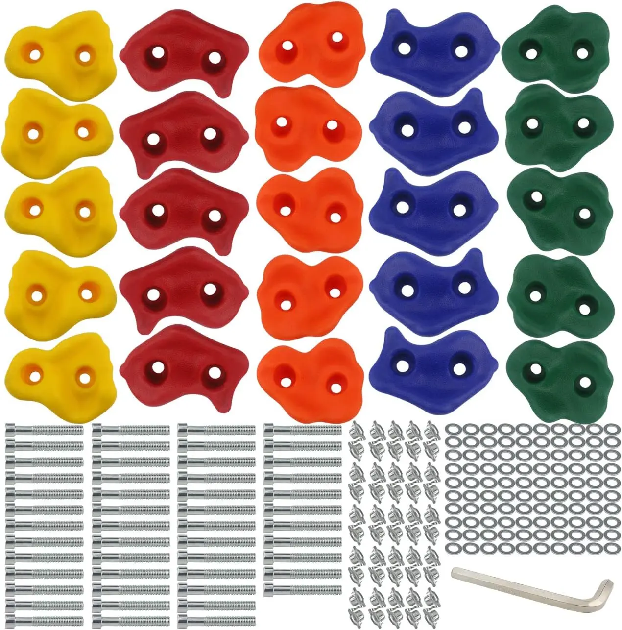 25 PCS Multi-Shape Polypropylene Rock Climbing Holds Set, 50 Allen Head Bolts, All Hardware Incl. for DIY Kids Indoor/Outdoor Playground Equipment