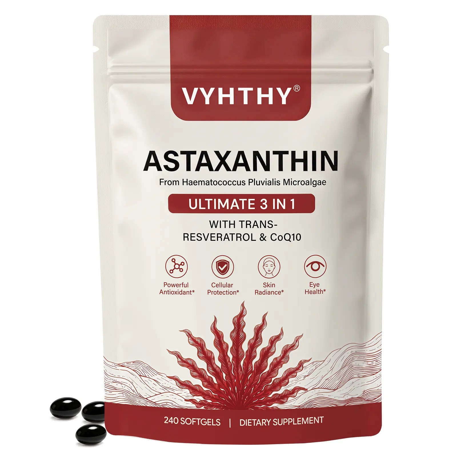 VYHTHY Premium Astaxanthin 12mg, Natural Antioxidant Supplement for Eye, Joint, Skin Health,Microalgae Source, Supports Internal Circulation, 240 Softgels