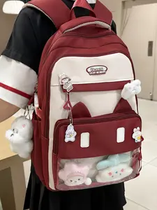Women's backpack with color blocking and contrasting zipper closure letters, fashionable and versatile, cute and casual, suitable for students to go to school, go shopping and travel, women's backpack, Trendy Backpack