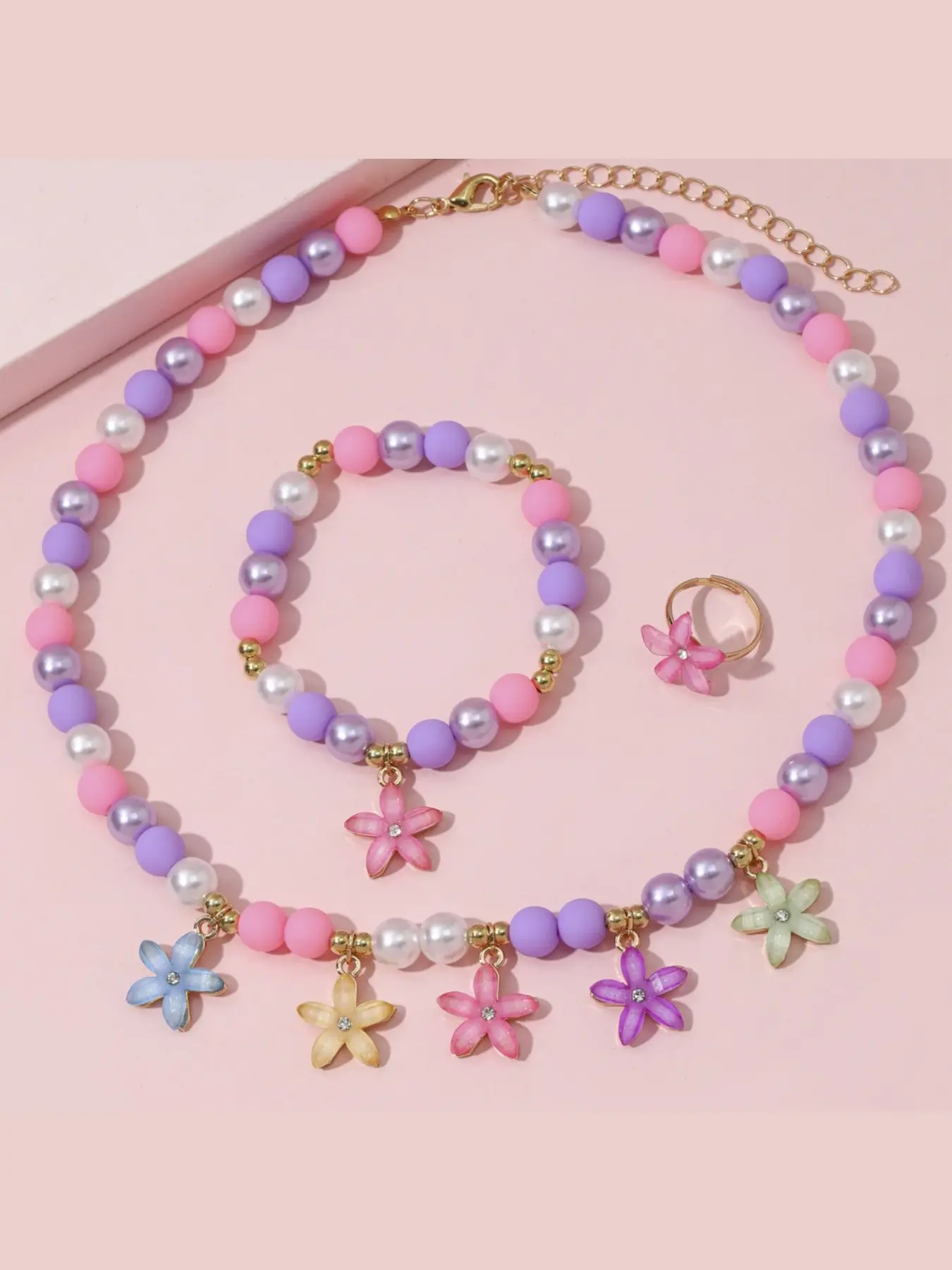 Necklace Bracelet Set, Beaded Jewelry Kit, Cute Princess Design, Girls' Accessories, Fun and Stylish Gift Idea, Flower Bracelet
