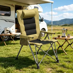 Adjustable Reclining Camping Chair with Carry Bag, Heavy-Duty Folding Outdoor Chair for Beach, Patio, Lawn & Camping, Khaki