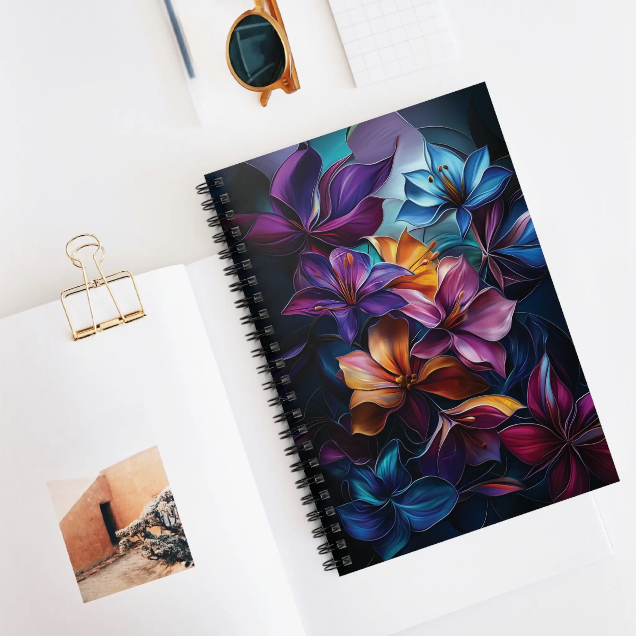 Floral Mosaic Notebook - Ruled Line, Journal, Writing Poems, Vibrant Colors, Beautiful Flowers, Lined Notebook