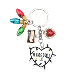 Friendship  Keychain Stranger Things Merchandise Heart-shaped Light Bulb Pendant Heart Keychain Don't Lie Merchandise Set plastic fashion accessory gift