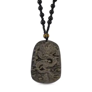 Carved Dragon Pendant with Beaded Necklace 26 Inches Christmas Gifts