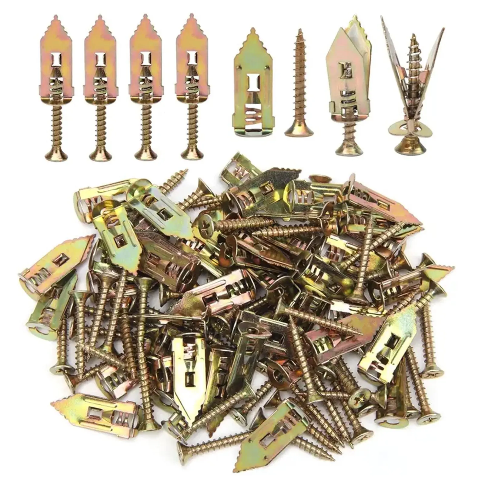 100pcs Heavy-Duty Self-Drilling Drywall Anchor Kit - 50 0.47x1.18in Drywall Anchors, 50 Zinc Expansion Screws, Hooks & Brackets for Home Use (No Drill Needed)