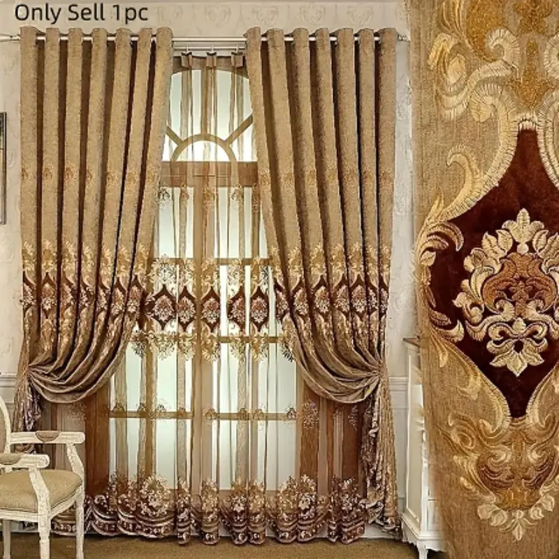 1pc European Style Curtains, Home Decoration Curtain, Blackout Thickened Drapes, Heavy Curtain, Luxurious Living Room Window Covering, Elegant Home Decor Accessories, Home Decorative Curtain
