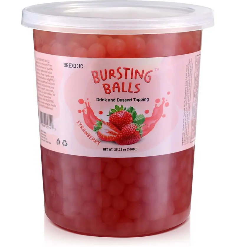 HOT!!! BREXONIC Boba Pearls Popping Bursting Boba, Tapioca Pearls For Bubble Tea (Strawberry , 2 LB 1 Pack)