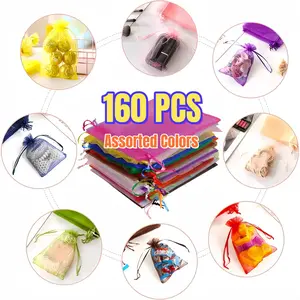 160 Pcs Mixed Color Organza Drawstring Bags, Gift Bags, Wedding Candy Favor Bags, Jewelry Packaging, Christmas Halloween Party Decorations
