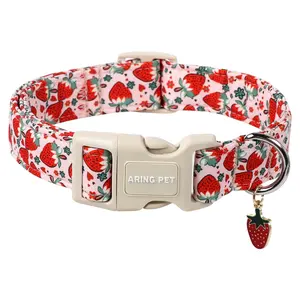 ARING PET Adjustable Strawberry Dog Collar – Cute Pink Spring Puppy Dog Accessories Collar with Quick Release Buckle
