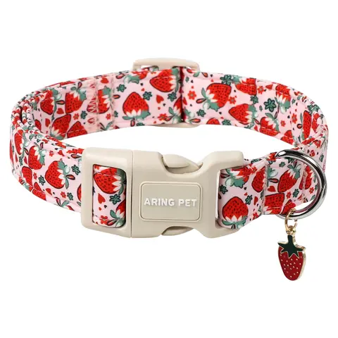 ARING PET Adjustable Strawberry Dog Collar – Cute Pink Spring Puppy Dog Accessories Collar with Quick Release Buckle