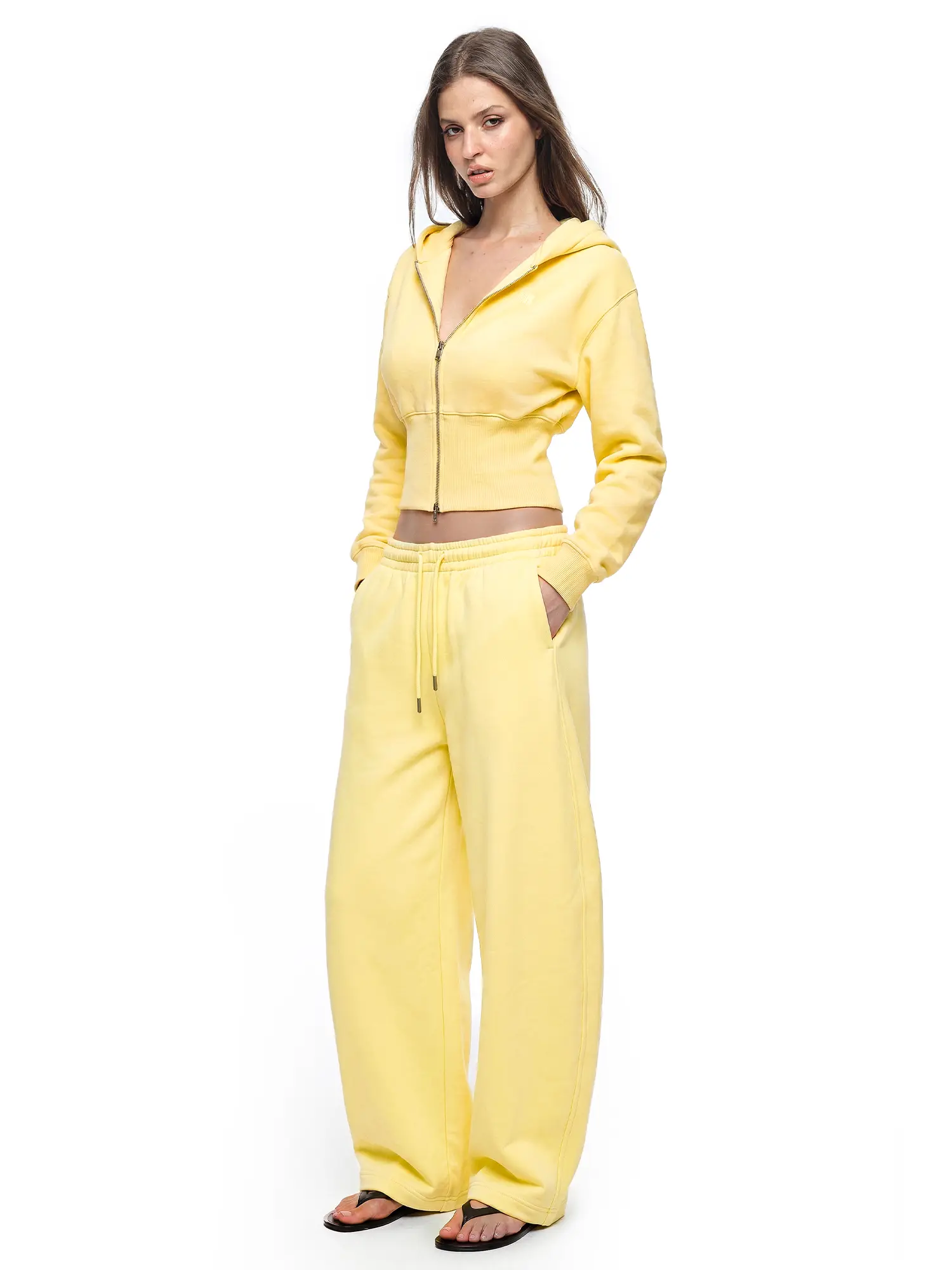 FDR Women's Buttercream Cropped Zip-Up Hoodie & Sweatpants Set, Soft Casual Two-Piece Outfit with Hooded Jacket, Y2K Minimalist Streetwear Style for Daily Wear, Baggy Pant Lounge and Active Looks