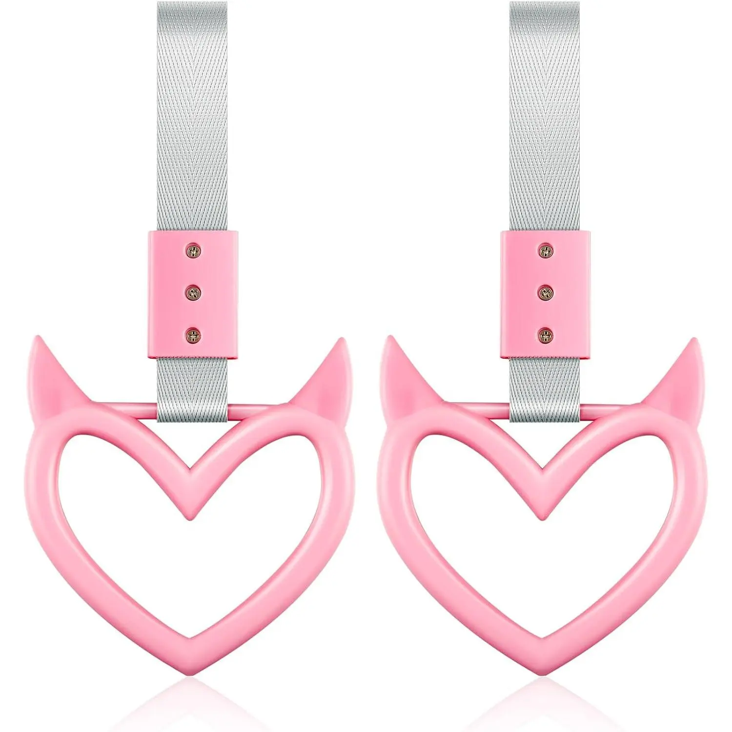 2-Piece Devil-Style Pink Heart-Shape Keychains with Heart Handle Strap - Car Interior Decorative Vehicle Accessories, Car Accessories for Women, Drift Charm with Collision Alert