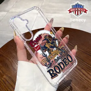 Magnetic Phone Case Supports Wireless Charging Compatible with Galaxy S23 Ultra S24 Plus FE S25 S22+ Western Cowboy Pattern Non-Yellowing Shockproof Soft Silicone Transparent Acrylic Large Hole Cover