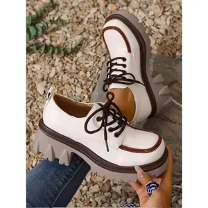 Women's spring and autumn fashionable lace-up loafer shoes thick sole high water platform classic versatile outdoor casual shoes lightweight comfortable soft sole wear-resistant non-slip commuter shoes Oxford Shoes