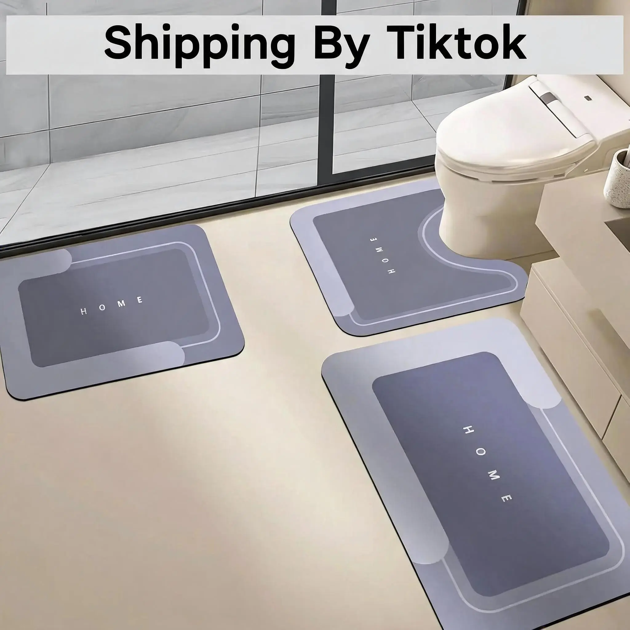 Aesthetic 3-Piece Diatomite Bath Mat Set, Water Absorbent Quick Drying Bathroom Rugs, Non-Slip Floor Mat for Bathroom Decor, Kitchen & Entryway Household