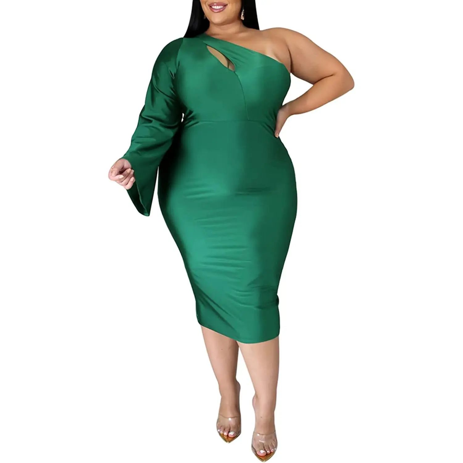 "Plus Size Club Queen: Women's Sexy Bodycon Midi Dress (XXL-5XL)"