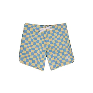 Seaesta Surf Wavy Checks Banana Boardshorts - Vintage Style Retro Fit Polyester Swimwear for Kids