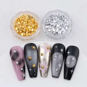 2-Pack Gold & Silver Metallic Sparkle Star Nail Art Decorations, Mini Five-Pointed Star Design, Elegant DIY Nail Art Supplies for Women and Girls