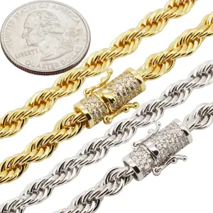 14k Yellow/White Gold Filled AAA Cubic Zirconia 6mm Rope Chain Necklace Bracelet 7.5”-30”