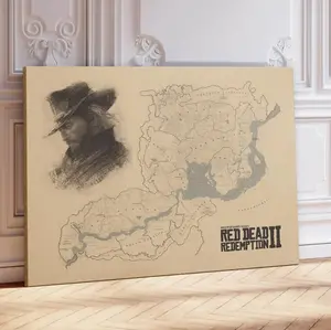 [Sale off up to 65%][Free Ship][No Frame] RDR2 Map Game Art Print Poster, Red Dead Redemption 2 Map Gaming Poster, Full RDR2 Map Of The States Video Game Posters (4)
