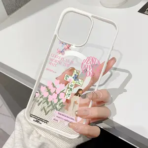 Magnetic Phone Case for iPhone 17 Air 15 Plus 16 Pro Max 14 13 12 11 X XS XR Flower Cross Pattern TPU Shockproof Anti-Scratch Stylish Smartphone Cover