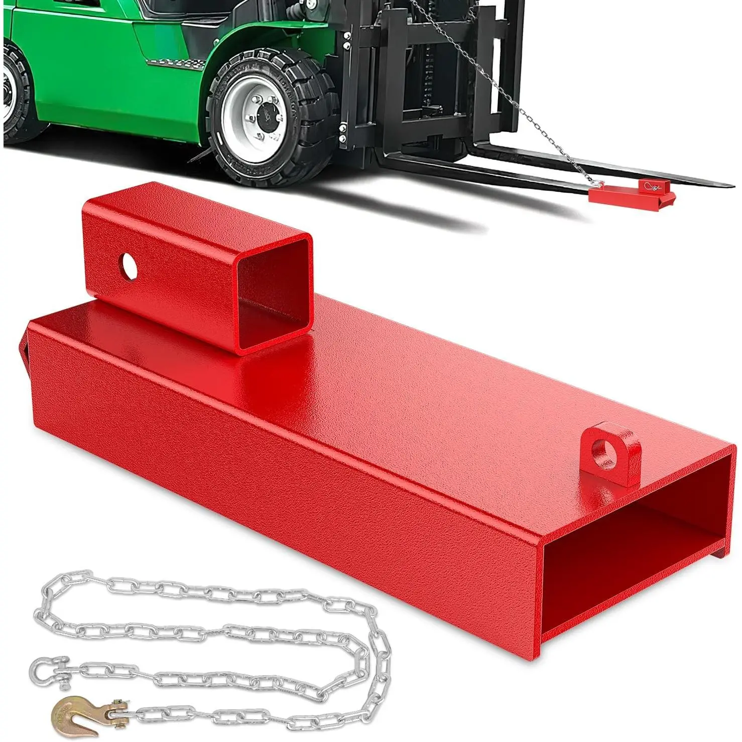 Nilight Clamp-On Forklift Trailer Hitch Attachment, 2-Inch Receiver Towing Adapter with Safety Chain & Hook, 3000-Lbs Tow Heavy Steel for Industrial Work (Red)