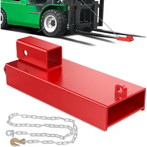 Nilight Forklift Trailer Hitch Attachment Fits 2 Inch Receiver Clamp on Pallet Fork Trailer Towing Adapter with Safety Chain & Hook Red