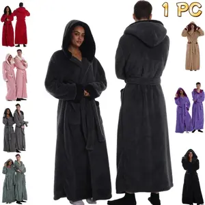 Long Wearable Blanket, Unisex Plain Color, Couple Size Bathrobe, Thick Warm, Winter Home Essential, Fitted Style