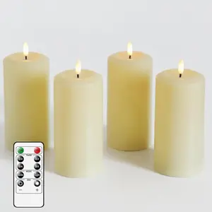 4 Packs Flameless Candles, Battery Operated Candles with Remote, LED Flickering Candles, Pillar Candles for Home Wedding Halloween Christmas D3 xH6 (Ivory)