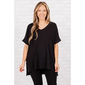 Women's Soft Short-Sleeve T-Shirt - Black Spandex Fabric, Minimalist Basic Fit, Comfy Day Wear Top Ideal to Pair with Leggings