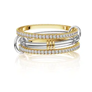 Gold Outdoorfun Stackable Rings for Women Non Tarnish, Cubic Zirconiaa Rings, Silver Gold Multi Ring Mixed Metals Stack Rings Set