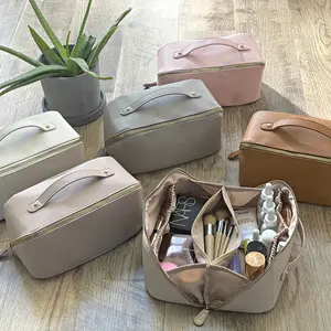 Large Capacity Travel Cosmetic Bag, Travel Makeup Bag,  Opens Flat for Easy Access, Toiletry Bag for Women, Vegan Leather, Multifunctional