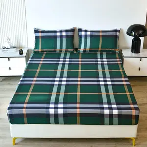 Feelyou Twin Microfiber Bed Sheets Set - Decorative Bedsheet Sets with Deep Pocket, Elastic Fit, Grid Print, Super Soft Green Plaid Buffalo Check, Modern Geometric Stripe Fitted Sheet Cover