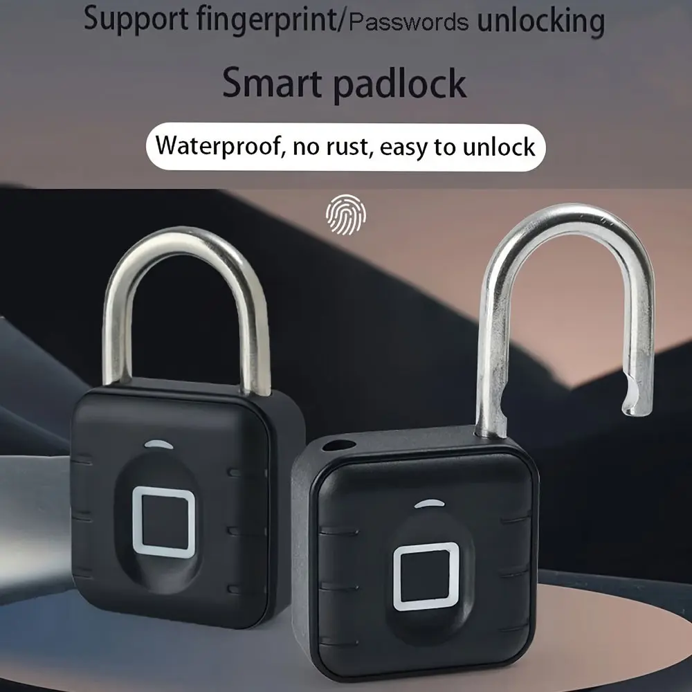 Electronic Fingerprint Digital Lock, Outdoor Waterproof Rust-Resistant Smart Padlock, Zinc Alloy Material, Durable for Storage Cabinets, Luggage, Doors