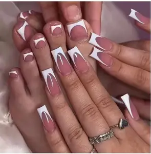 60Pcs White French Tip Press on Nails & Press on Toenails Set, Square Press on Nails Medium Fake Nails French False Toenails Full Cover Stick on Nails for Women Manicure Kit
