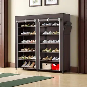 SUOERNUO 6 Tier 24-36 Pairs Shoe Rack Storage Organizer Multicolor Large Space Portable Metal Dust Cover Non-Woven with Side Pockets Easy Assembly