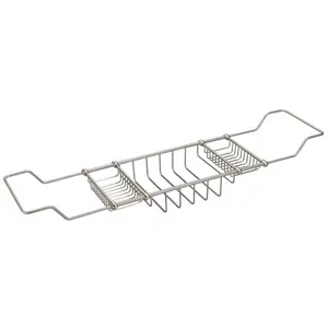 212 MAIN Expandable Adjustable Bath Caddy, Gray & Brushed Nickel, for Elegant Tubs and Showers, Vintage Bathroom Gadget, Shower