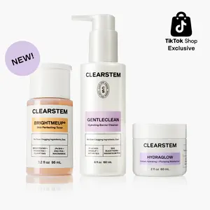 Clearstem Clear Skin Essentials Skincare Kit - BRIGHTMEUP Clinically Tested Advanced Brightening Toner, GENTLECLEAN Hydrating Barrier Cleanser, HYDRAGLOW Instant Hydrating Plumping Moisturizer