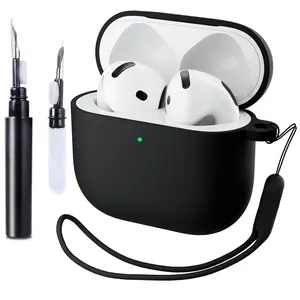 Protective Case for AirPods 4th Gen Bluetooth-compatible Earphones, Earbuds, Durable Silicone Cover with Cleaning Pen & Strap, Full Protection Anti-Drop Scratch-Resistant