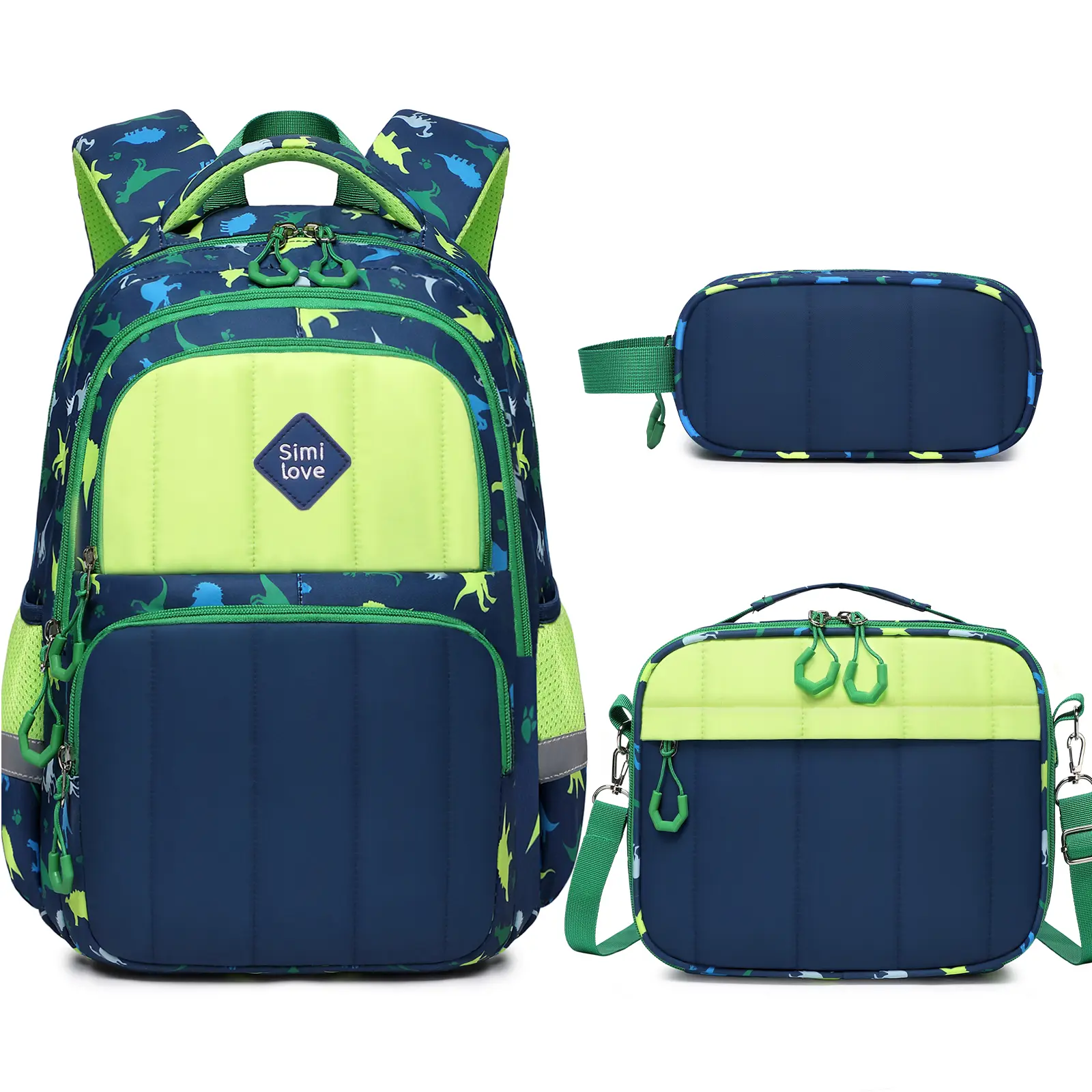 SIMILOVE Quilted Kawaii Girls' School Backpack Set (Set of 3) - 15in Multi-Pockets Bookbag with Reflective Strips, Lunch Box, Pencil Pouch, Cute Stylish Daypack for 5-8 Year Olds, Back to School Shopping Supplies Party Gift