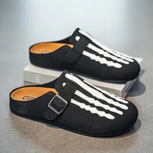 Baotou Boodles Women's Shoes - Fashionable Suede Slip-On Slippers with Skeleton Stripe Pattern for Everyday Comfort