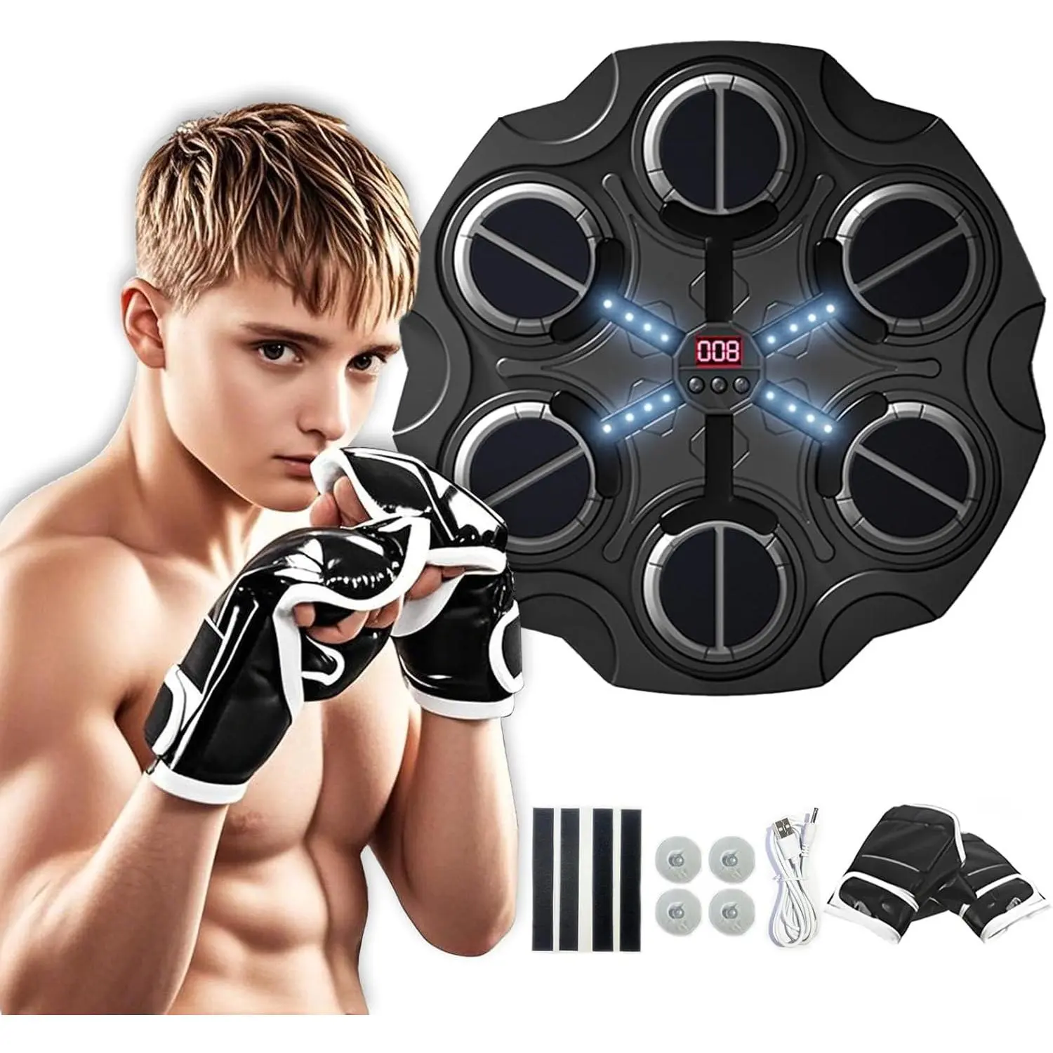 Music Boxing Machine for Kids' Boxing Training, Wall-Mounted Electronic Punching Target for Home Sports, Fun for Ages 3-16 with Gloves, Martial Arts