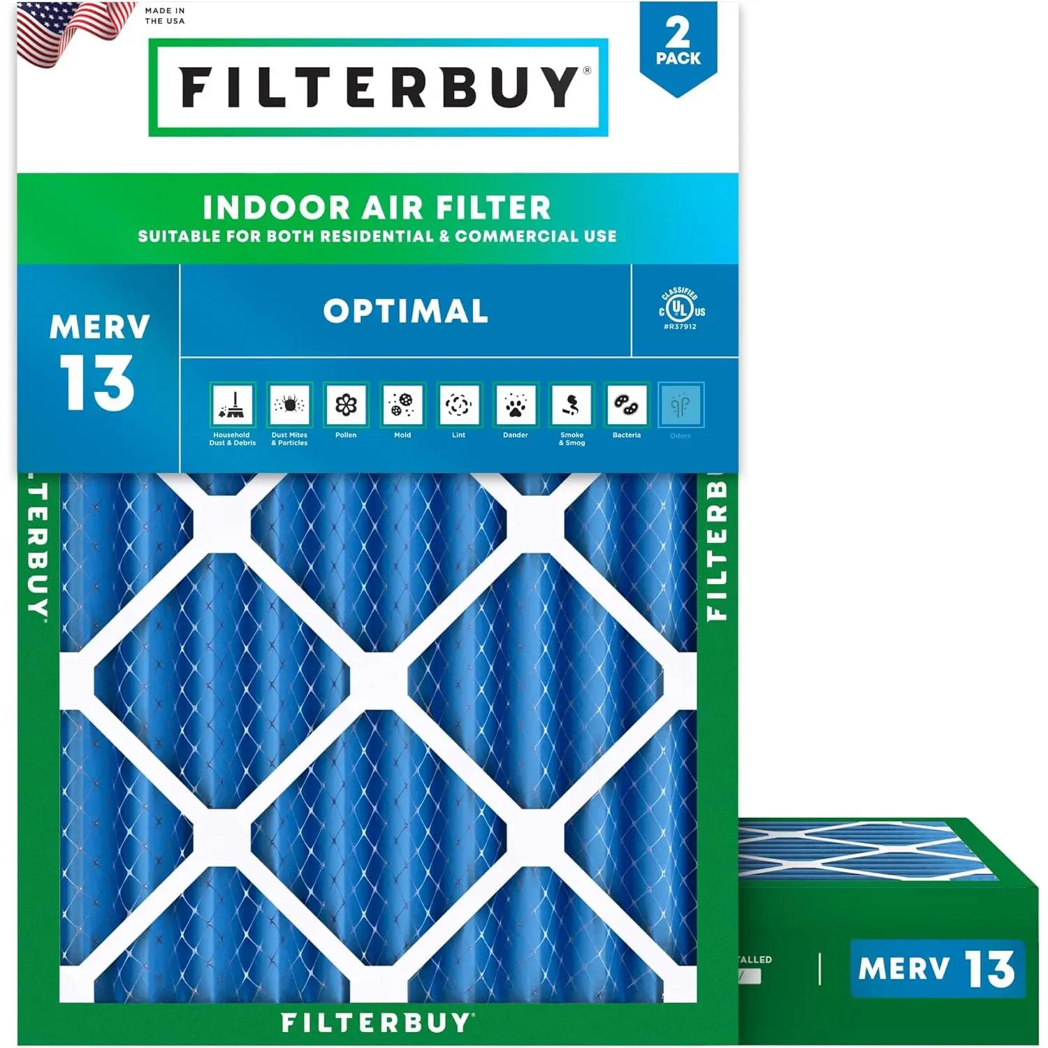 Filterbuy Synthetic Polypropylene 28x30x4 HVAC AC Furnace Air Filter (2-Pack Value), Pleated Electrostatically Charged MERV 13 Optimal Defense, Eco-Friendly (Actual Size: 27.38x29.38x3.63 in)
