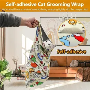 27.6" Cat Grooming Wrap Cat Wrap for Cutting Nails Cat Restraint for Nail Clipping Cat Swaddle Wrap Cat Burrito Wrap (Within 15lbs) Anti-Scratch Anti-Escape Multifunctional Pet Tool