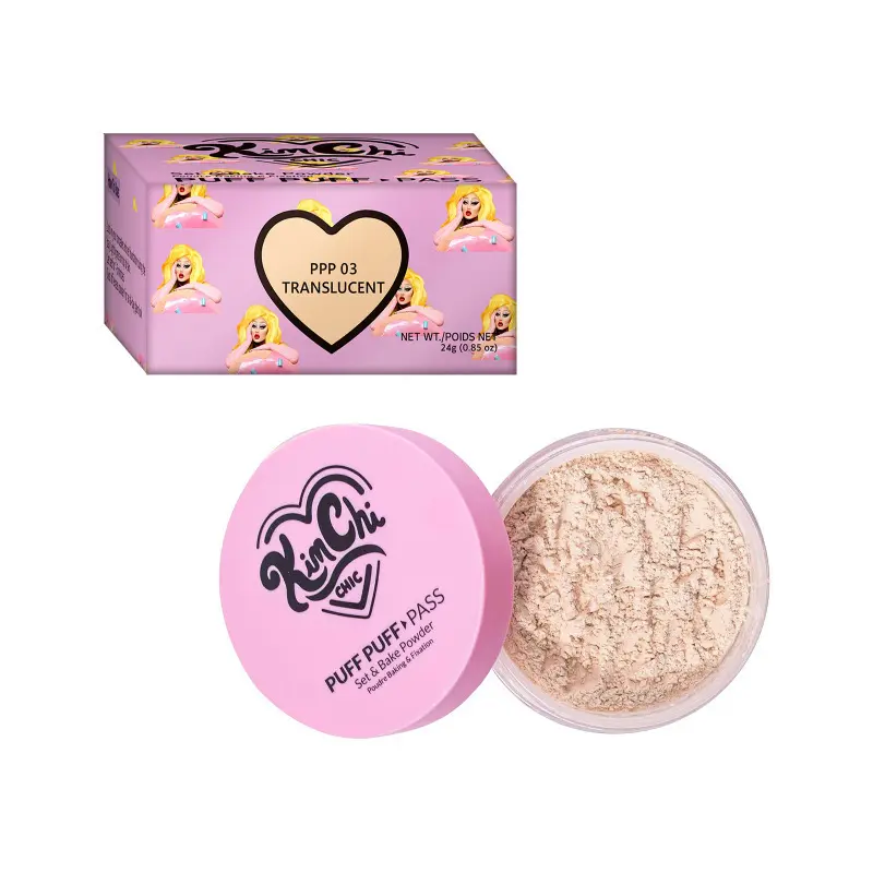 KimChi Chic Puff Puff Pass Set & Bake Powder, Translucent Loose Setting Powder, Longwear Matte Bake Makeup Powder, Oil Control Finishing Powder 24g Brush Concealer