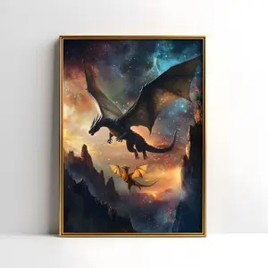 Fourth Wing Empyrean Dragons Tairn and Andarna Framed Wall Art, Artistic Poster Print, Basgiath War College Room Decoration, Home Decor Accent