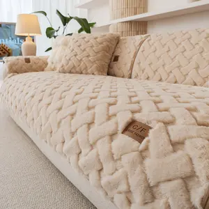 1pc Braided - Patterned Faux Fur Sofa Cover Set, Ultra - Soft Plush Couch Protector with Label Detail, Ideal for Cozy Living Room Decor