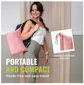 Flannel 2-in-1 Travel Blanket and Pillow Set, Lightweight, All-Season, Uncharged, Plain Weave, with Soft Bag Pillowcase, Hand Luggage Sleeve, and Backpack Clip, for Portable and Compact Travel Accessory